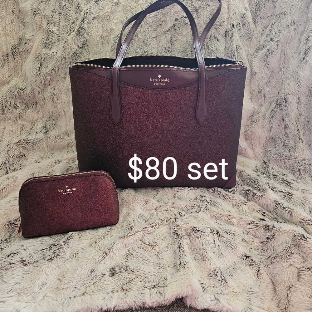 Kate spade tote with matching cosmetic bag